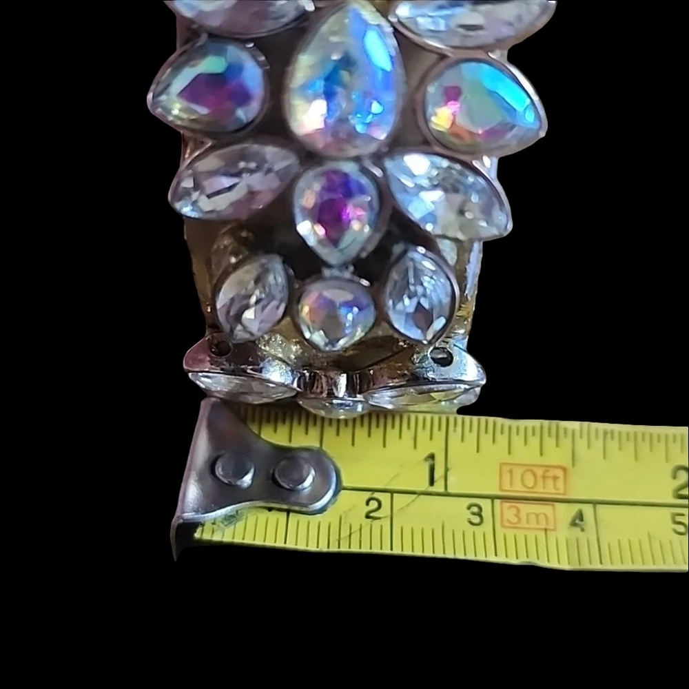 Ann Taylor Aurora borealis rhinestone gold tone Chunky Bangle bracelet designer - Picture 6 of 11